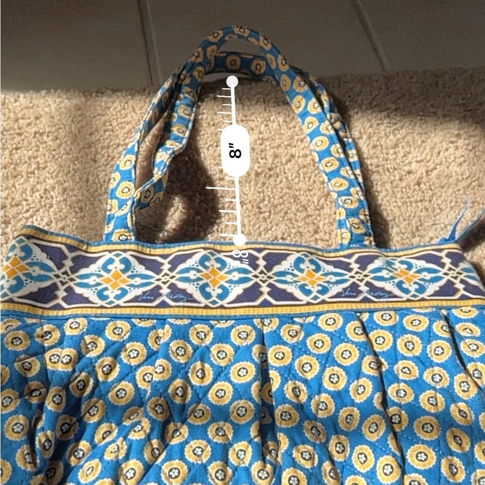 VERA BRADLEY Blue and Yellow Patterned Tote Bag w/ Front Pockets - Picture 9 of 13